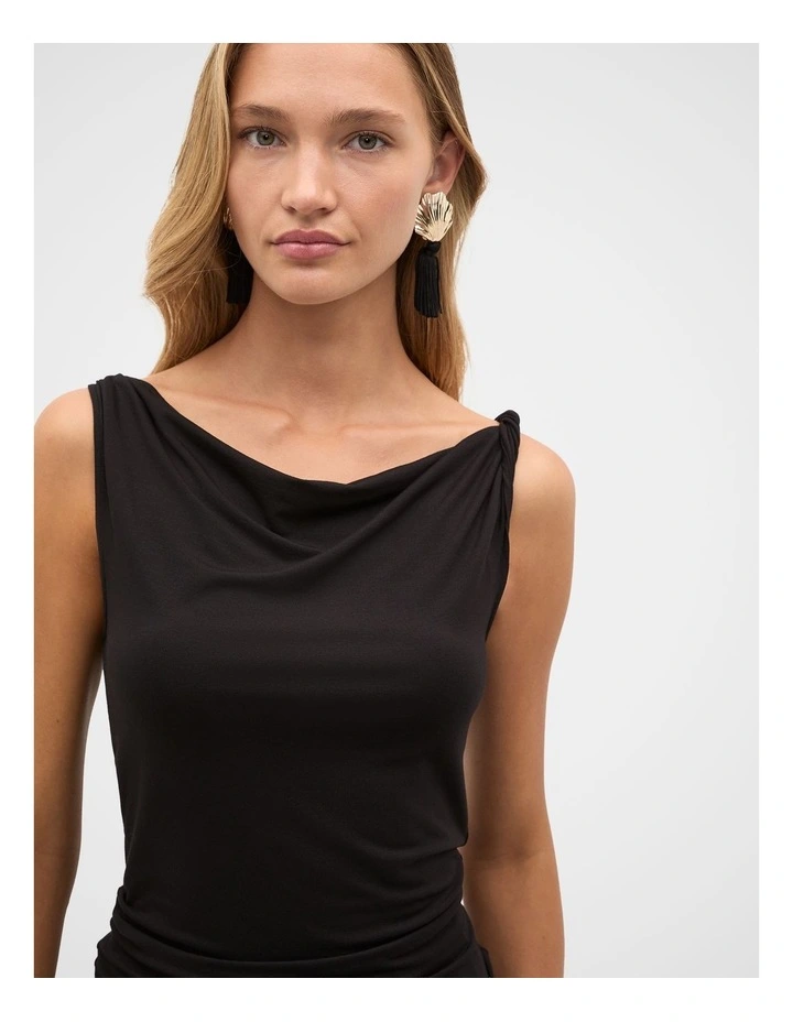 Twist Shoulder Drape Tank in Black image 2