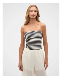 Strapless Rib Top in Twilight Blue Stripe