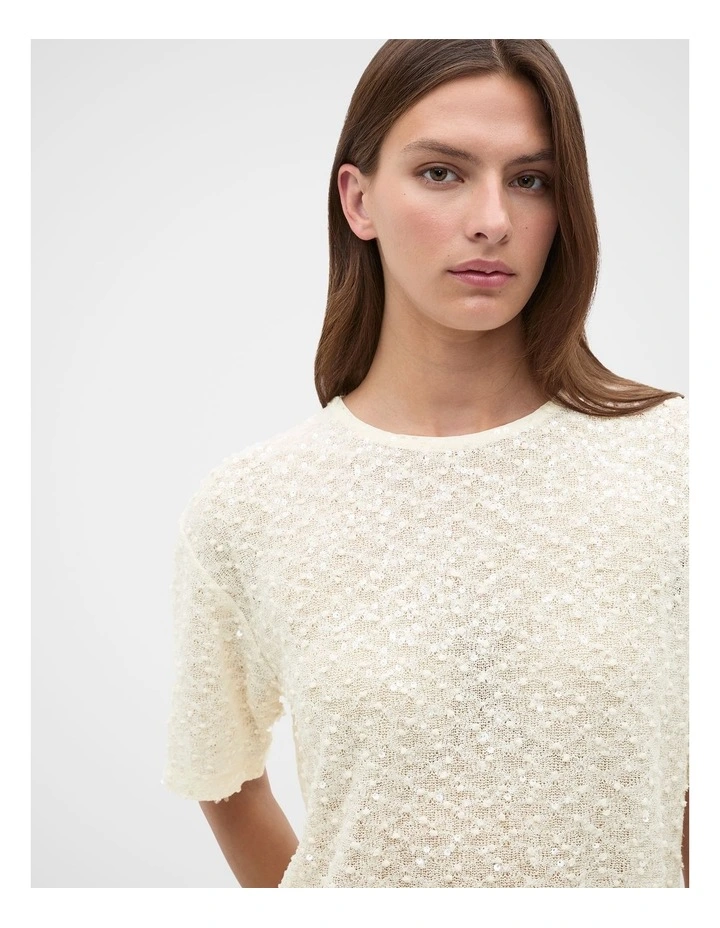 Sequin Tee in Coconut Cream image 2