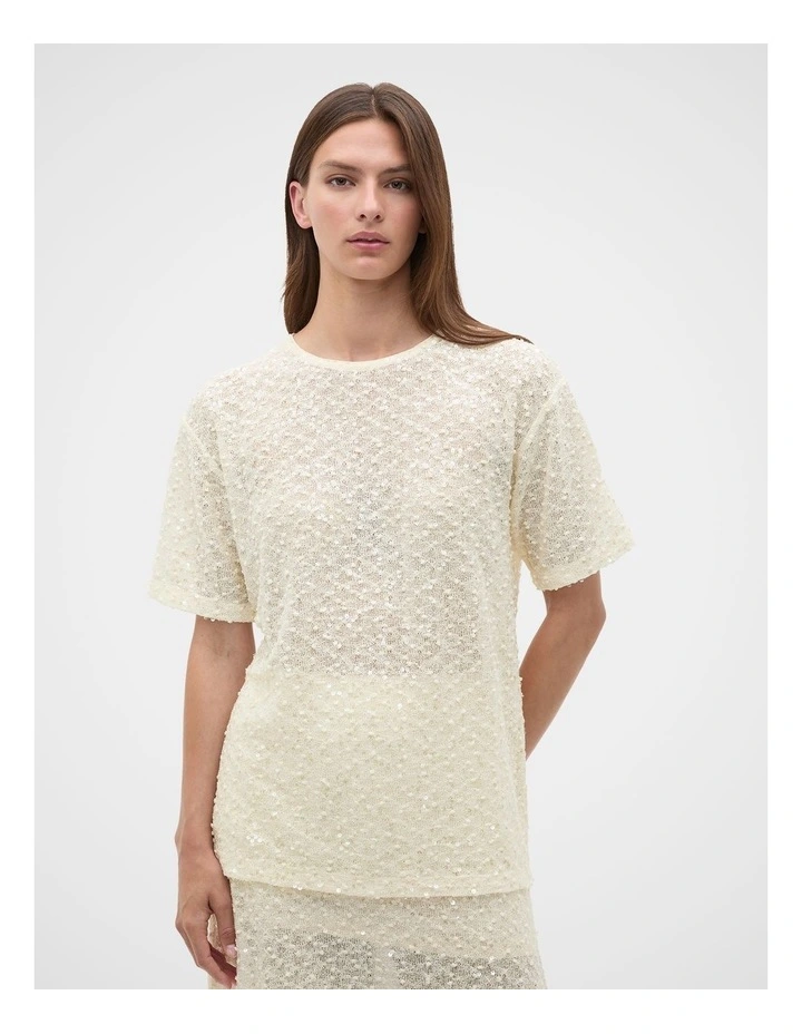 Sequin Tee in Coconut Cream image 4