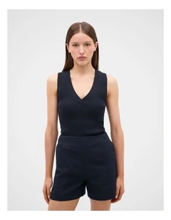 Cotton Blend V Neck Tank in Twilight Blue