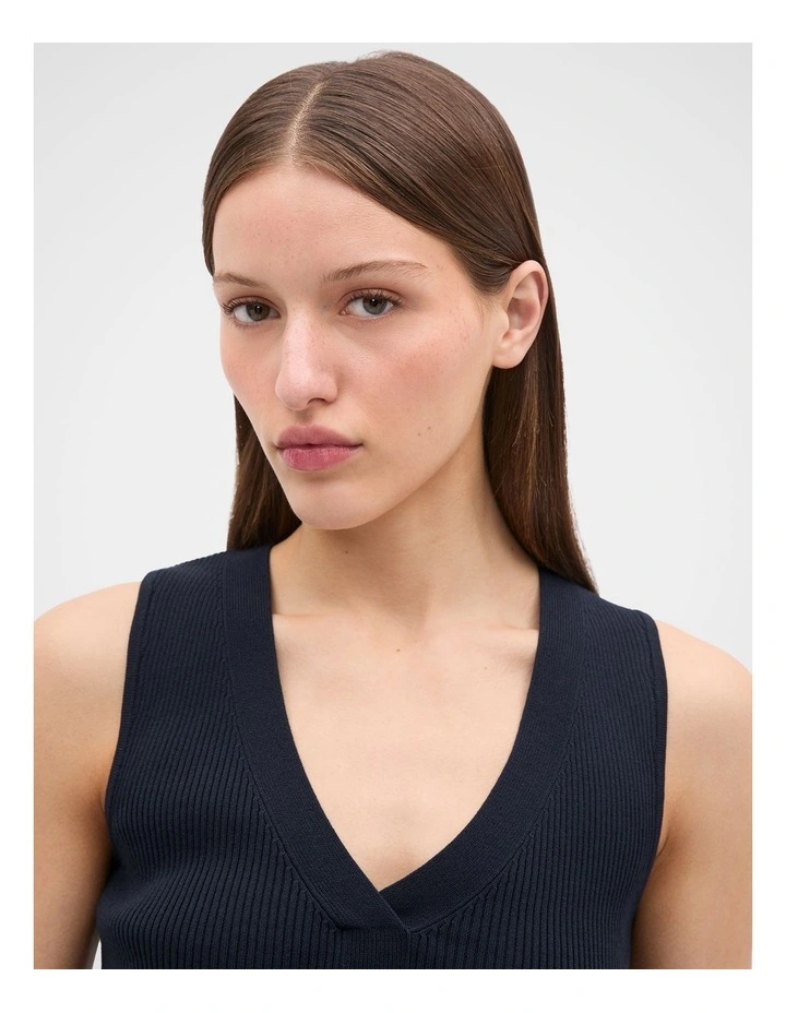Cotton Blend V Neck Tank in Twilight Blue image 3