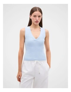 Cotton Blend V Neck Tank in Ice Blue