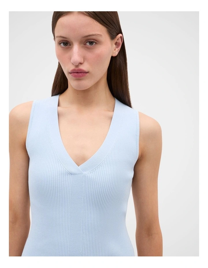 Cotton Blend V Neck Tank in Ice Blue image 3