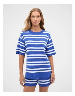 Boucle Stripe Oversized Tee in Smoke Blue