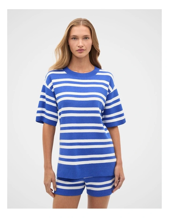 Boucle Stripe Oversized Tee in Smoke Blue image 1
