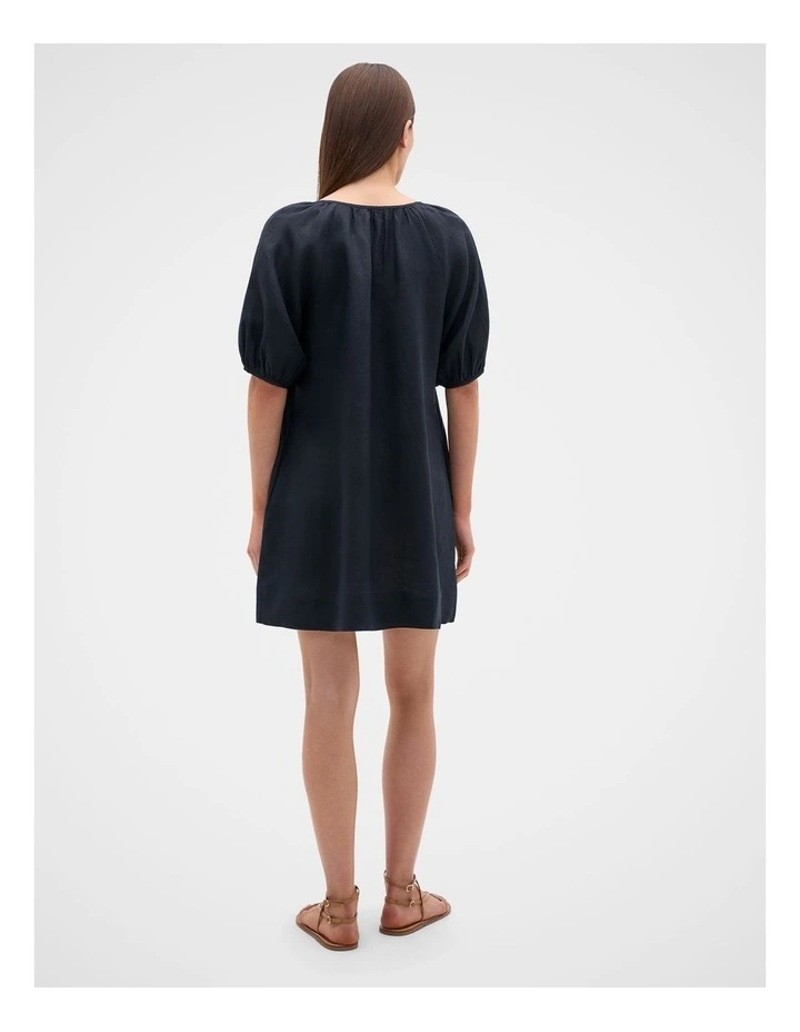 Linen Tie Neck Mini Dress in Twilight Blue image 4