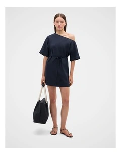 Drape Shoulder Mini Dress in Twilight Blue