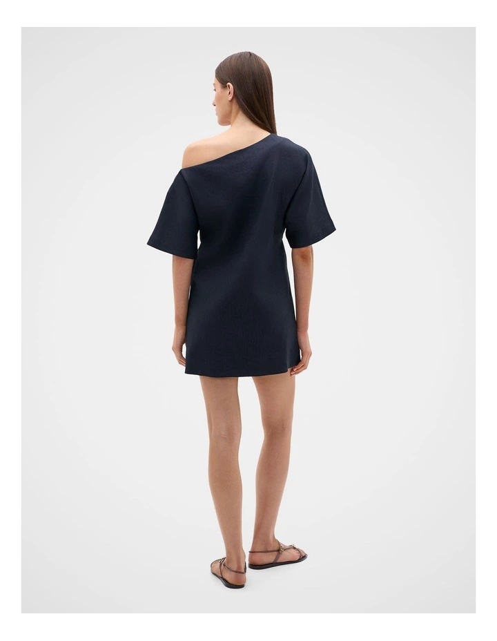 Drape Shoulder Mini Dress in Twilight Blue image 3