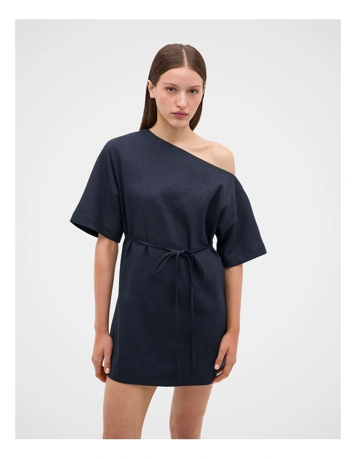 Drape Shoulder Mini Dress in Twilight Blue image 4