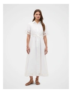 Poplin Cutwork Shirt Dress in Whisper White