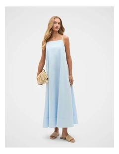 Poplin Trapeze Midi Dress in Ice Blue
