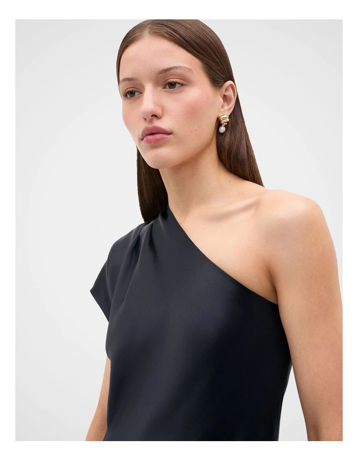 Satin Drape Shoulder Midi Dress in Twilight Blue image 2