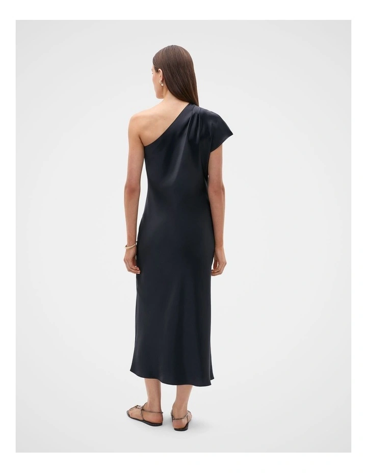 Satin Drape Shoulder Midi Dress in Twilight Blue image 3