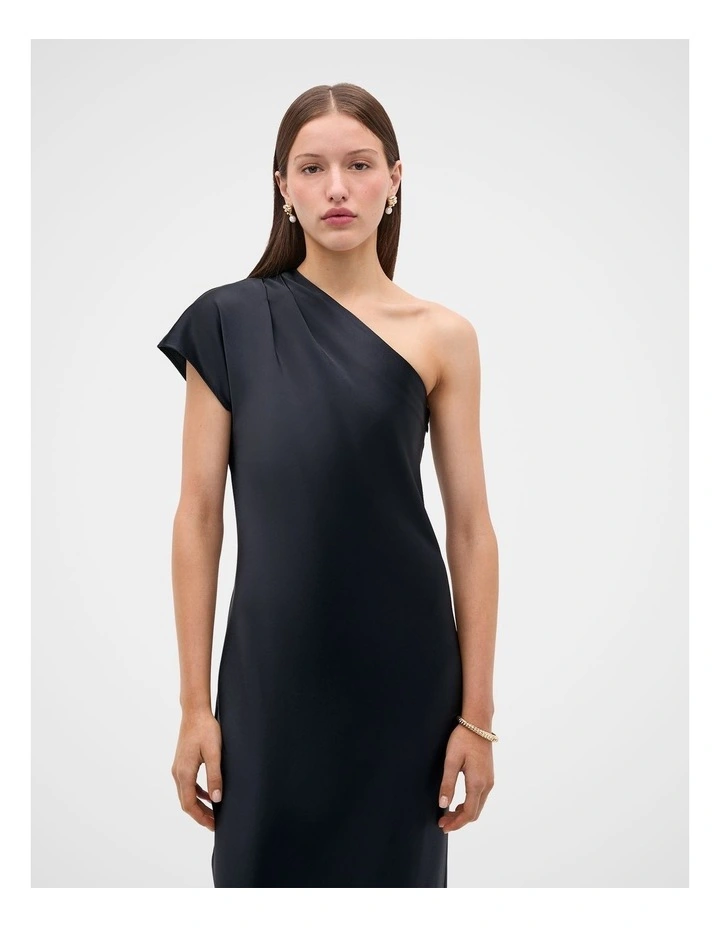 Satin Drape Shoulder Midi Dress in Twilight Blue image 4