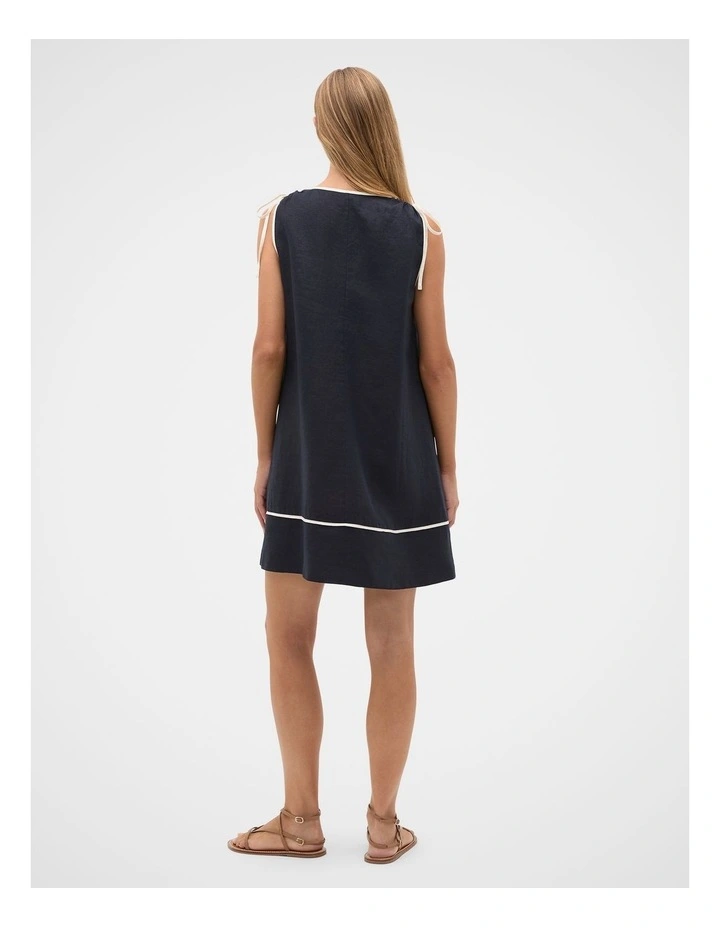 Linen Contrast Piping Mini Dress in Twilight Blue image 4
