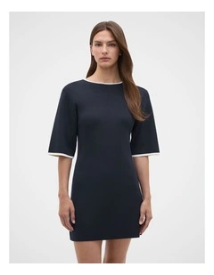Knit Contrast Tipping Mini Dress in Twilight Blue