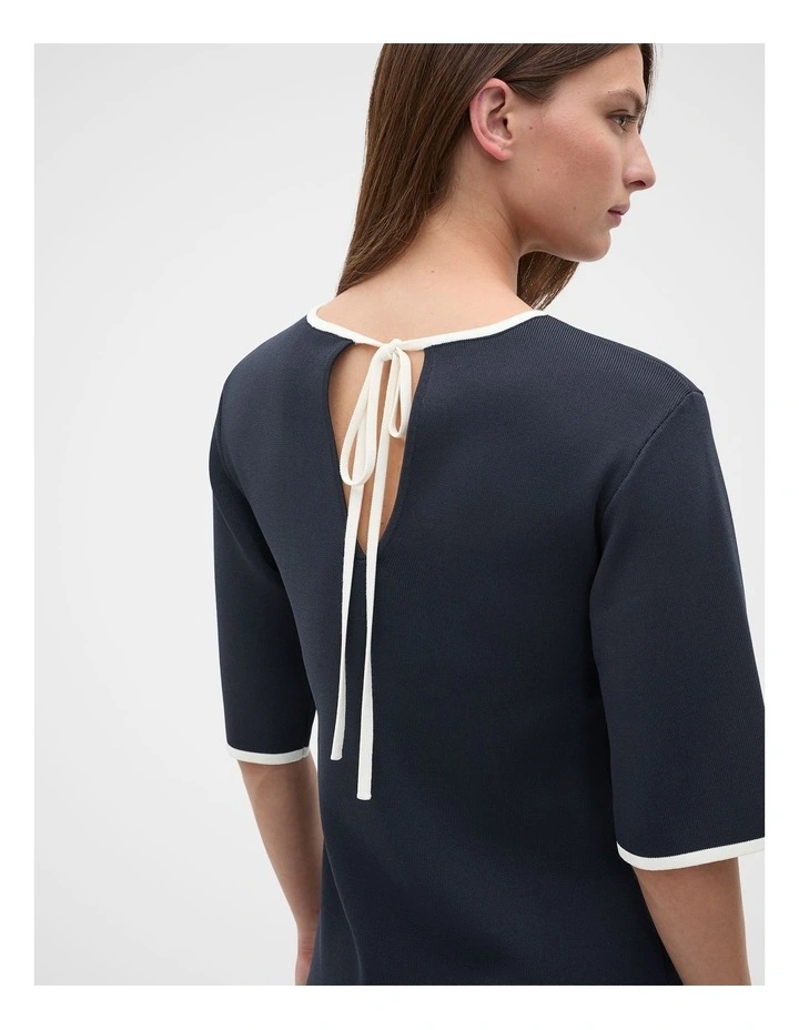 Knit Contrast Tipping Mini Dress in Twilight Blue image 2