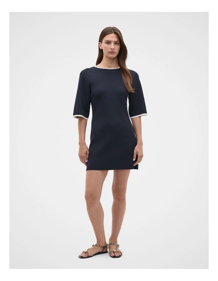 Knit Contrast Tipping Mini Dress in Twilight Blue image 3