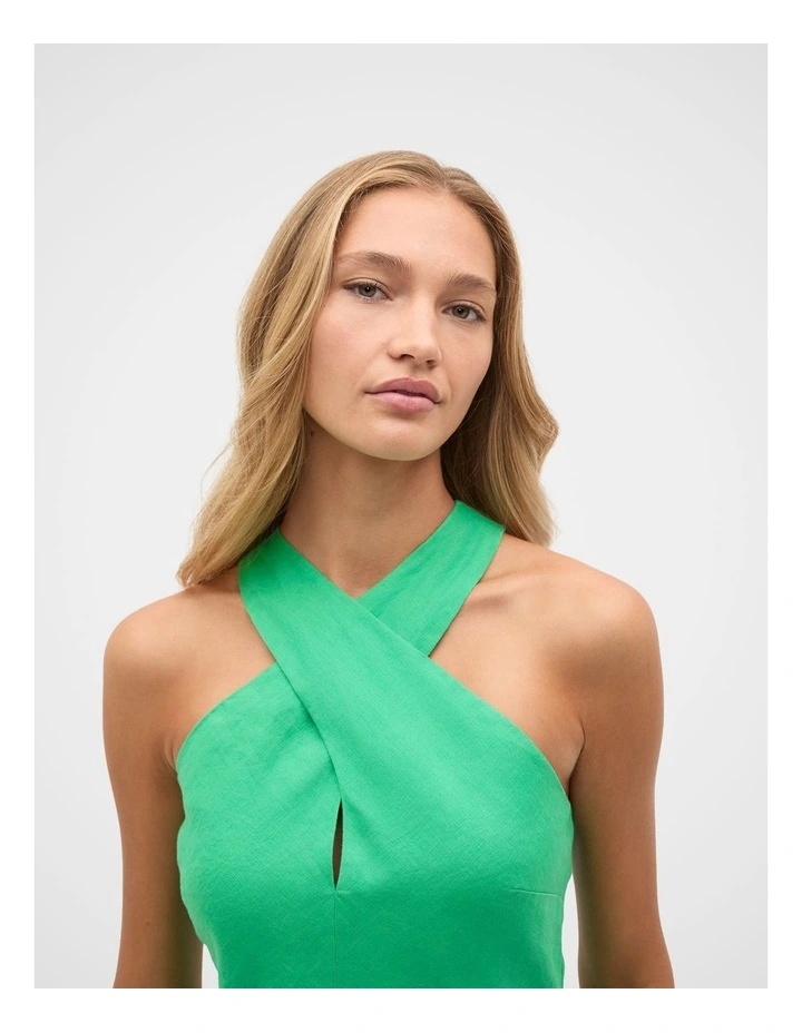 Linen Halter Mini Dress in Palm Green image 2