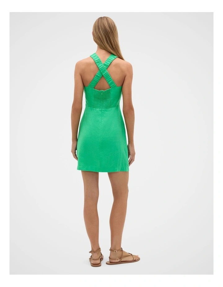 Linen Halter Mini Dress in Palm Green image 4