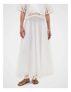 Poplin Cutwork Midi Skirt in Whisper White