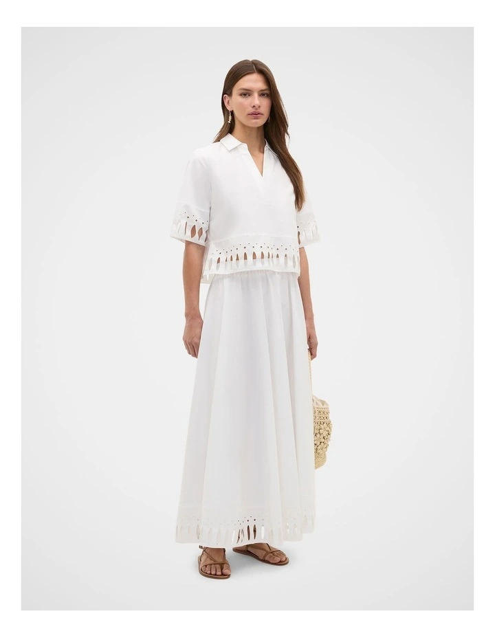 Poplin Cutwork Midi Skirt in Whisper White image 2
