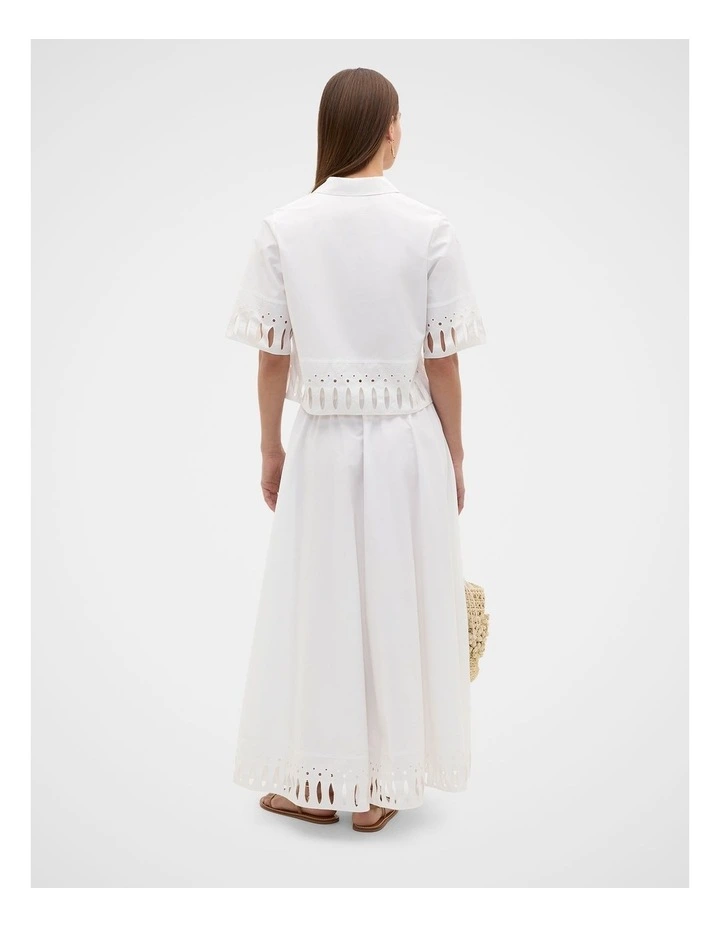 Poplin Cutwork Midi Skirt in Whisper White image 4