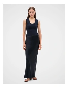 Satin Column Skirt in Twilight Blue