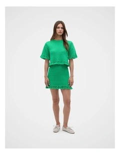 Boucle Tassel Mini Skirt in Palm Green