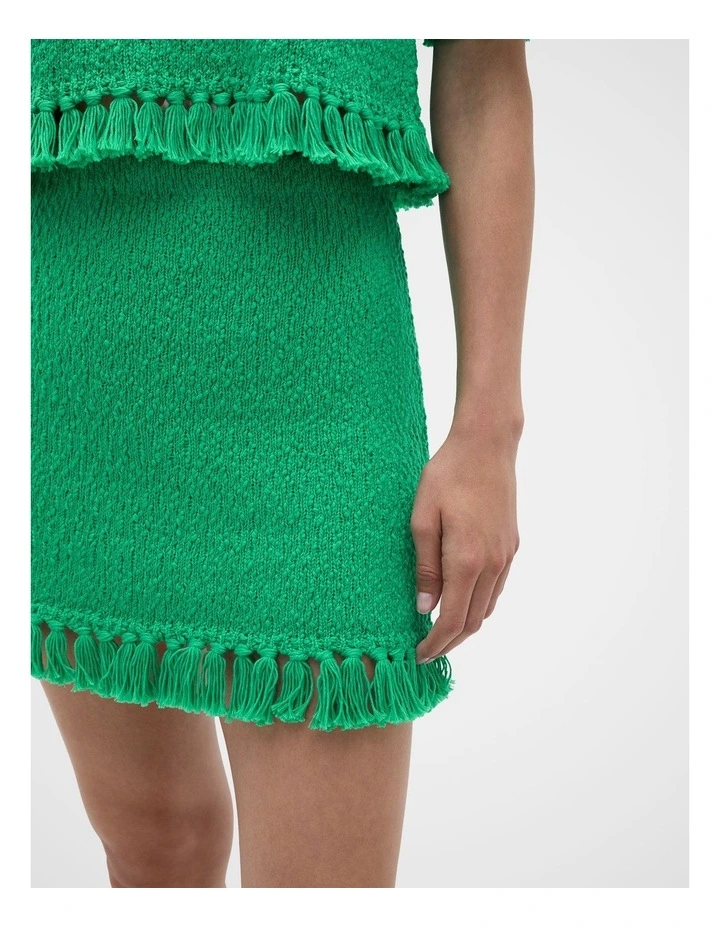 Boucle Tassel Mini Skirt in Palm Green image 2