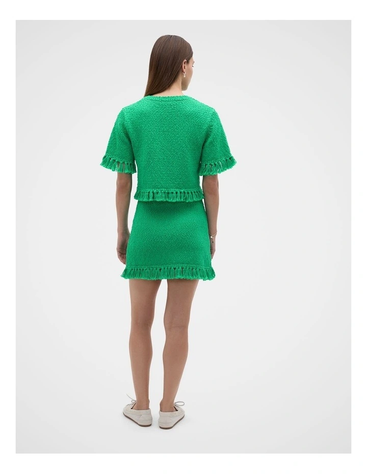 Boucle Tassel Mini Skirt in Palm Green image 3
