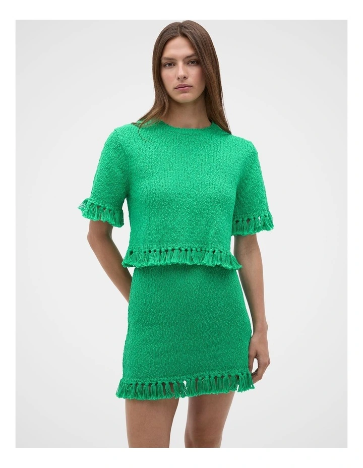 Boucle Tassel Mini Skirt in Palm Green image 4