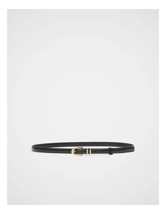 Avah Narrow Leather Belt in Black