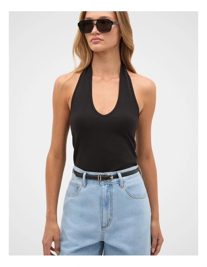 Avah Narrow Leather Belt in Black image 2