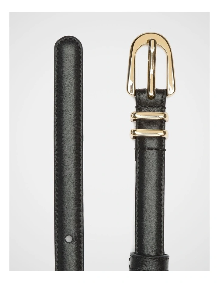Avah Narrow Leather Belt in Black image 3
