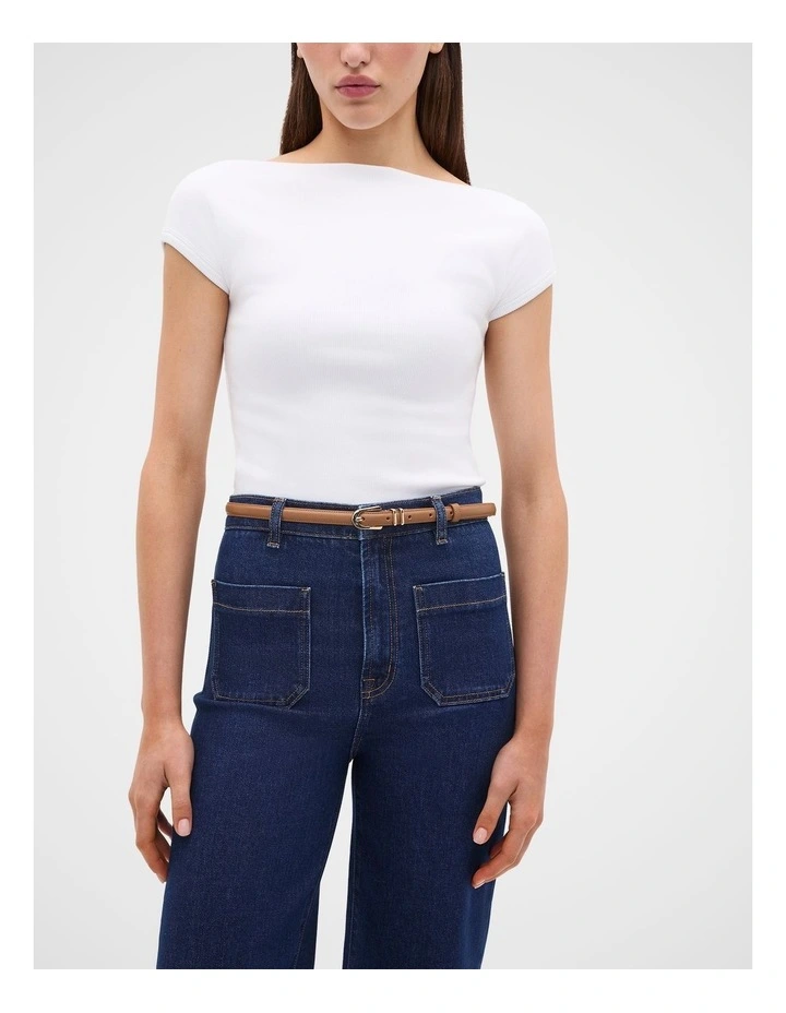 Avah Narrow Leather Belt in Tan image 2