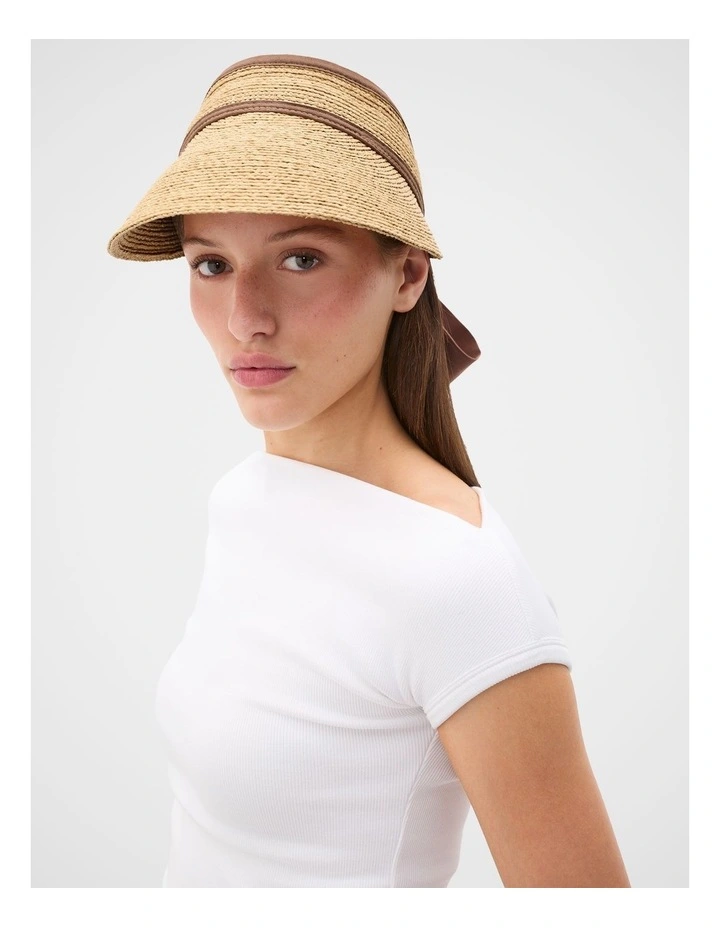 Raffia Tie Detail Visor in Natural image 2