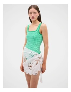 Seashell Embroidered Short Sarong in White