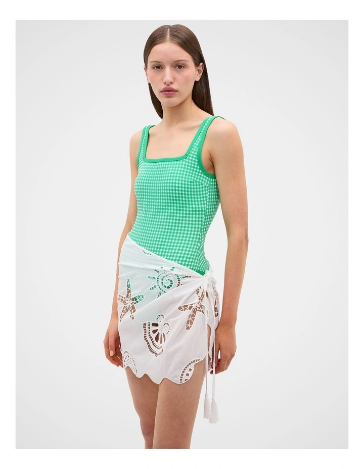 Seashell Embroidered Short Sarong in White image 1