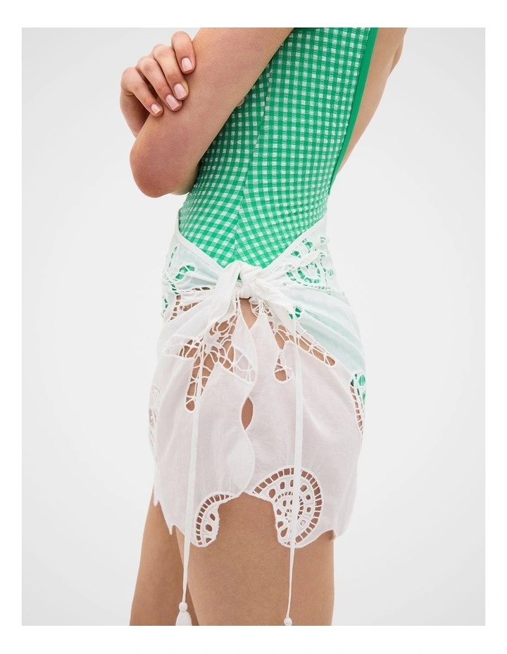 Seashell Embroidered Short Sarong in White image 2