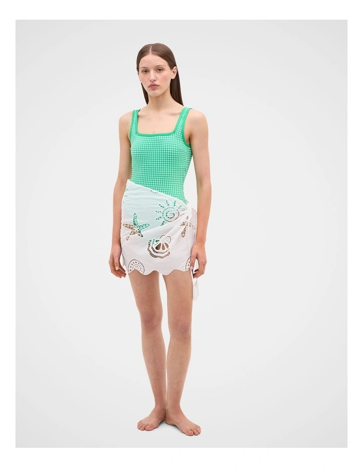 Seashell Embroidered Short Sarong in White image 3