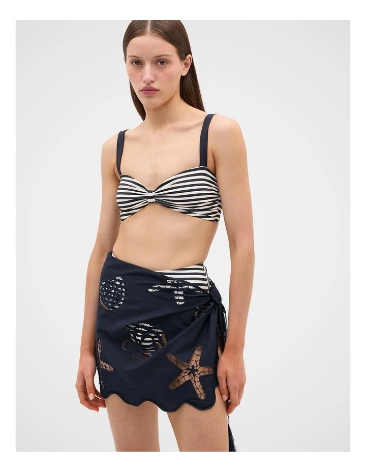 Seashell Embroidered Short Sarong in Twilight Blue image 2