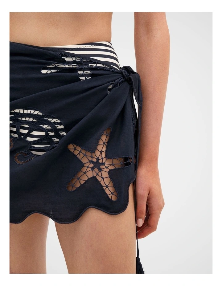Seashell Embroidered Short Sarong in Twilight Blue image 4