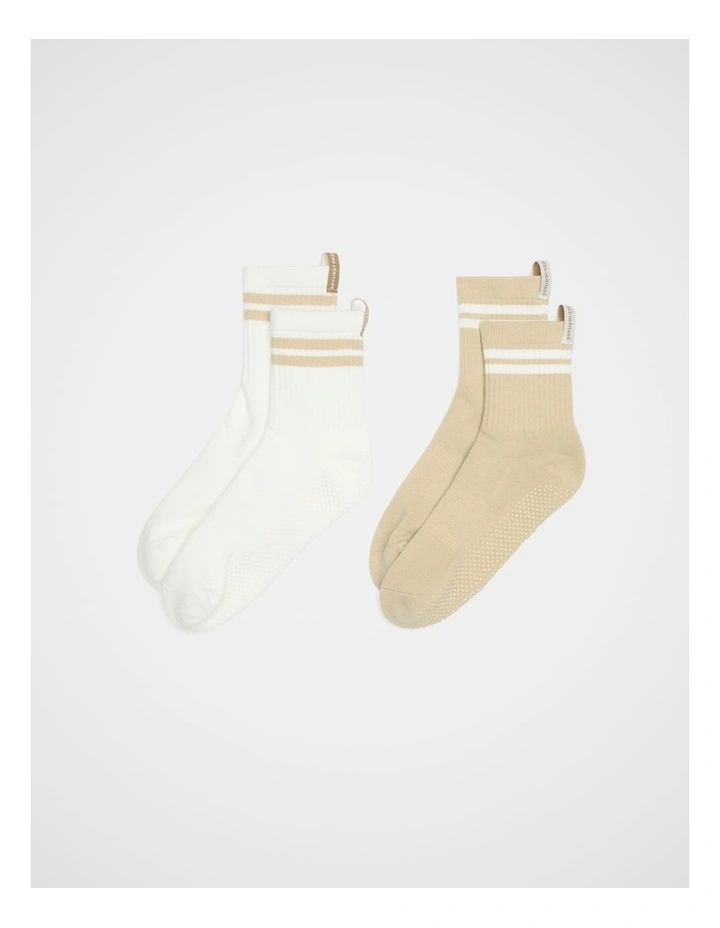 2 Pack Sports Stripe Grip Socks in Warm Sand image 1