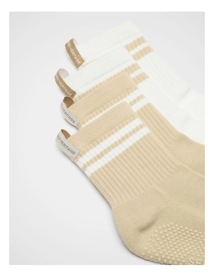 2 Pack Sports Stripe Grip Socks in Warm Sand image 2