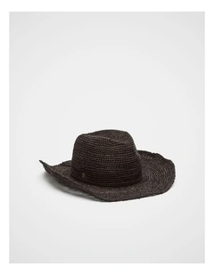 Wide Brim Raffia Fedora in Dark Espresso