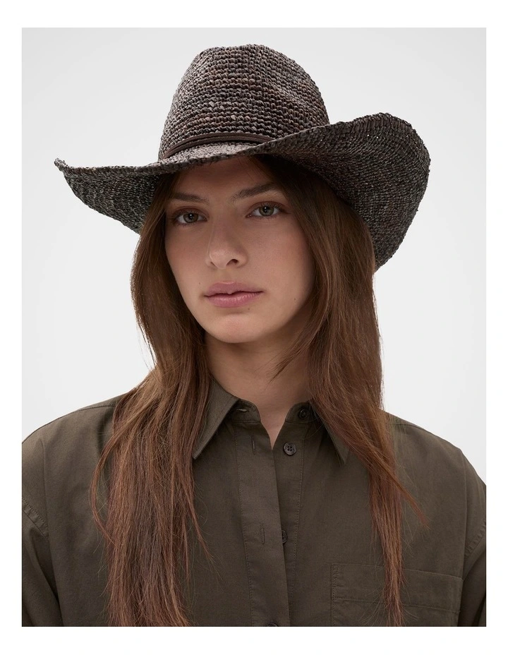 Wide Brim Raffia Fedora in Dark Espresso image 2