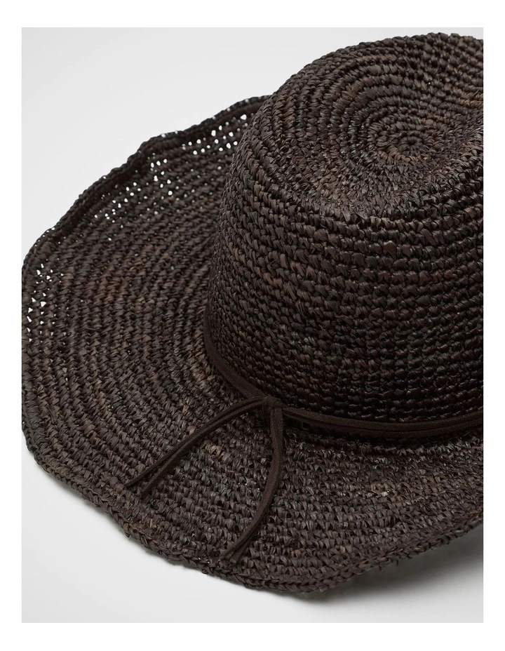 Wide Brim Raffia Fedora in Dark Espresso image 3