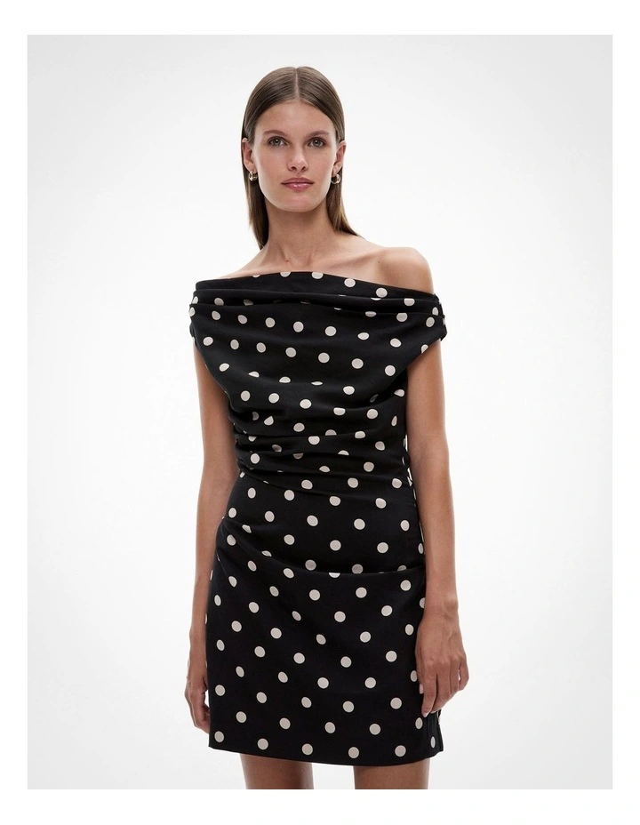 Off Shoulder Mini Dress in Multi Spot image 1